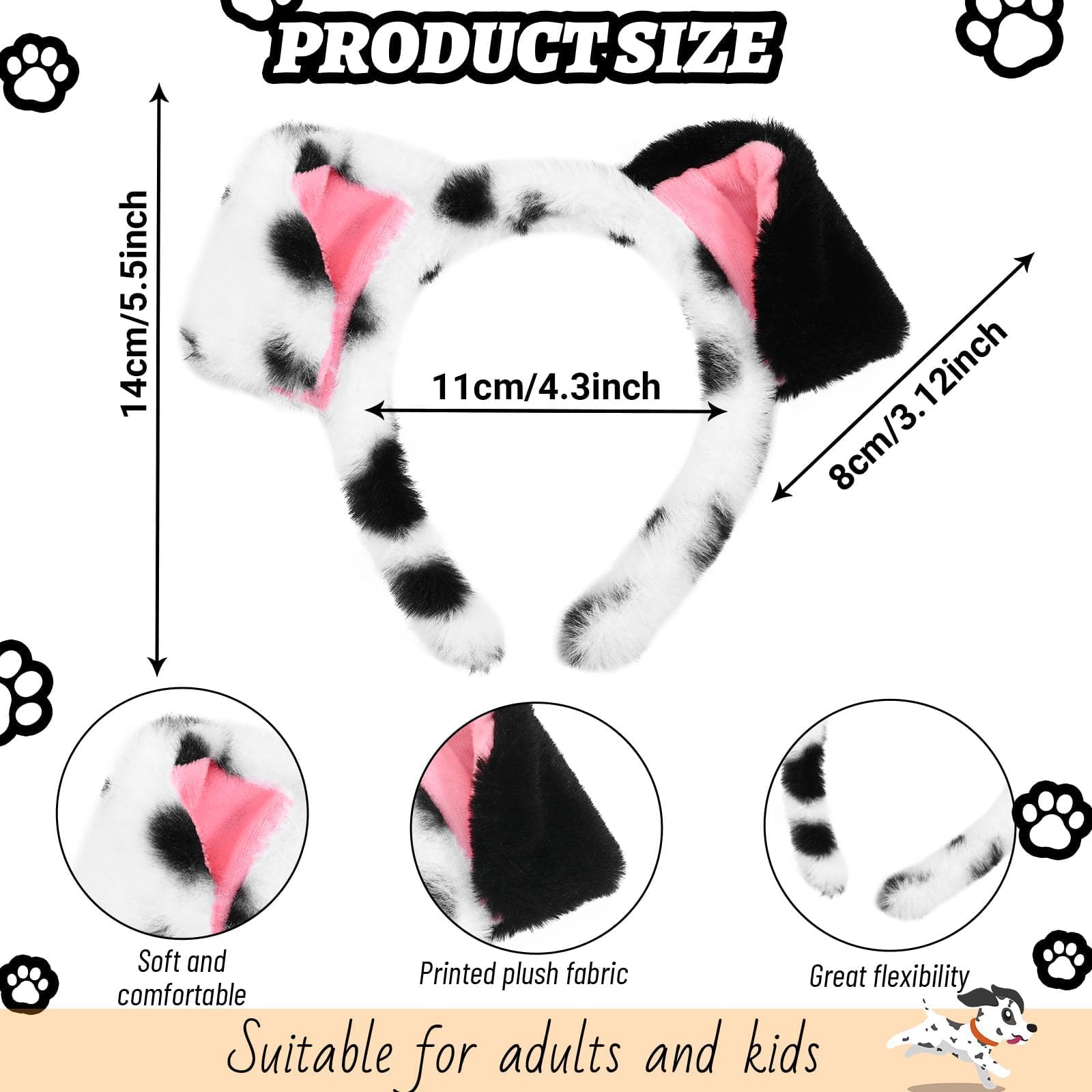 Dalmatian Dog Costume Accessories Set Include Dalmatian Dog Ears Headband Red Heart Choker Sticks Puppy Dog Tail for World Book Cosplay Party Supplies (Style2) - Image 2