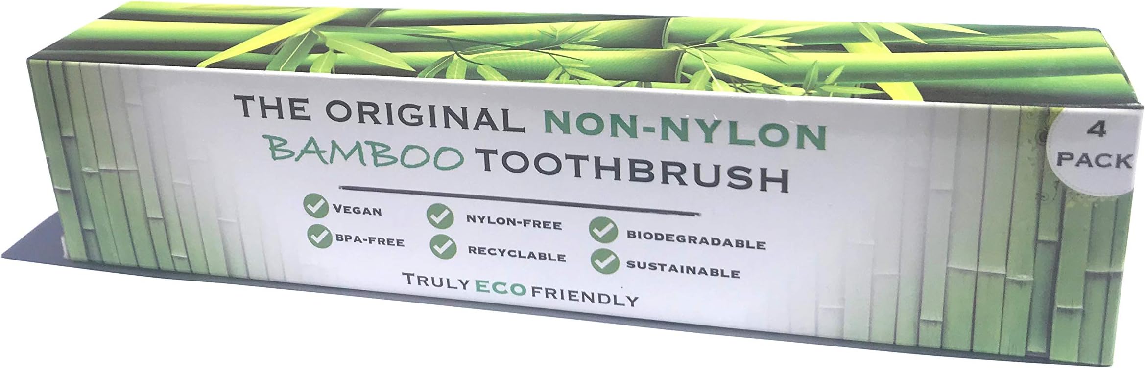 Truly Eco Friendly Bamboo Activated Charcoal Soft Toothbrush for Sensitive Gums - Vegan, Nylon Free, Bpa Free, Sensitive teeth, Adult Size, and Kid Friendly. Pack of 4.