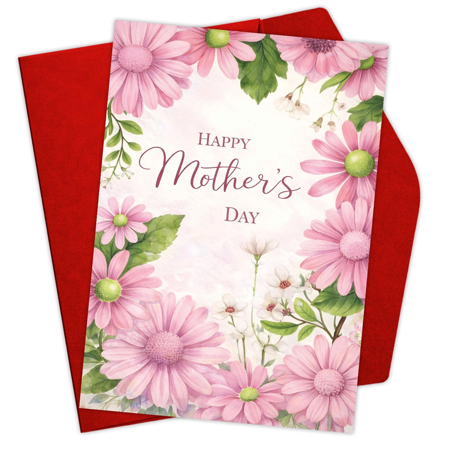 Photo 1 of Podagree (5.3x8 Inch) Mothers Day Card Floral Pink Daisy Design Elegant Classic Greeting Card for Mom Mother Wife Grandma Simple Beautiful Folded Card with Envelope