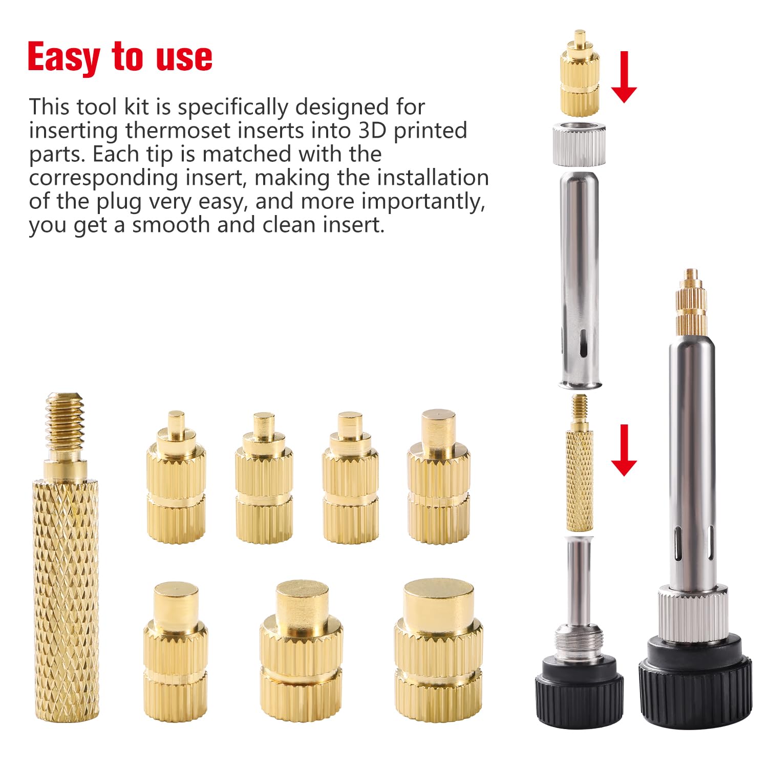 YIXISI 16 PCS M2 M2.5 M3 M4 M5 M6 M8 Heat Set Insert Tool Kit, Hot Mel-t Nut Embedded Insertion Tip, Melting Aid Tips - Image 4