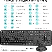 Vista 4 de Combo de teclado y mouse inalámbricos, teclado ergonómico de tamaño completo con diseño retro tipo máquina de escribir, con teclas redondas