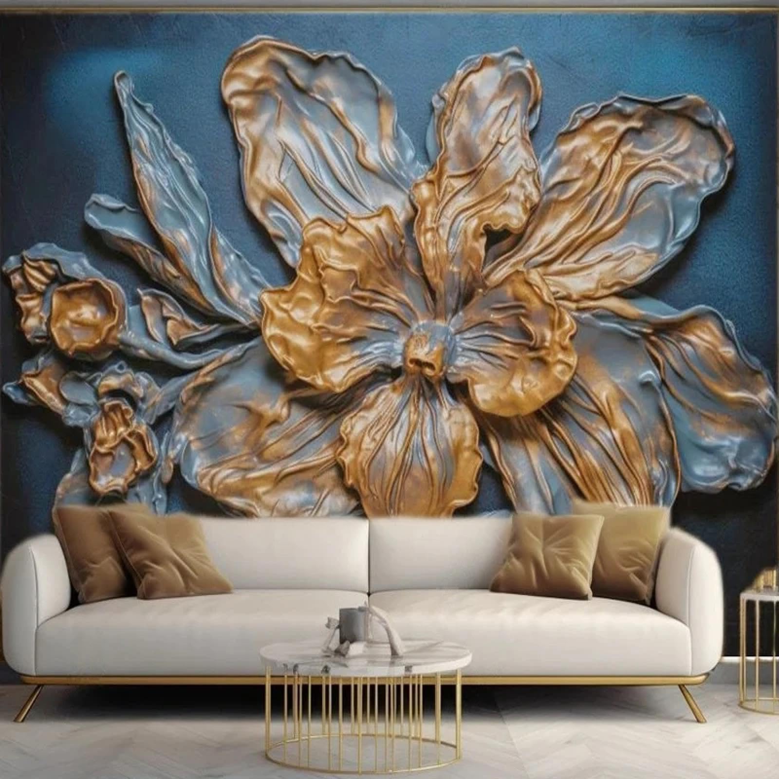 Peinture murale en soie relief 3D effet sculpture de bronze