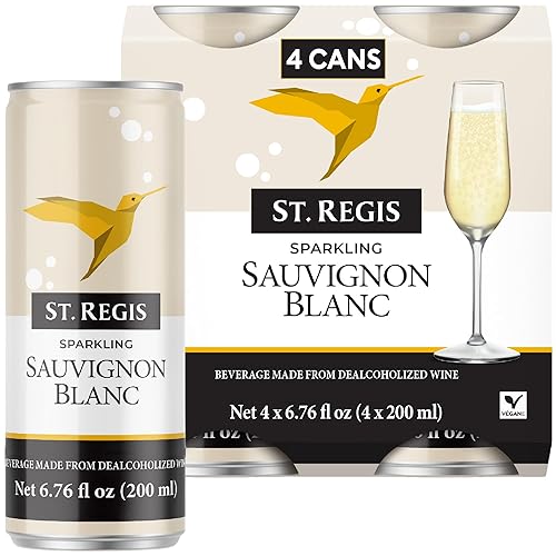 ST. REGIS Latas de Sauvignon Blanc sin Alc, bajas en calorías, bajas en azúcar, sabor tropical fresco y refrescante rico en frutas de viñedos de