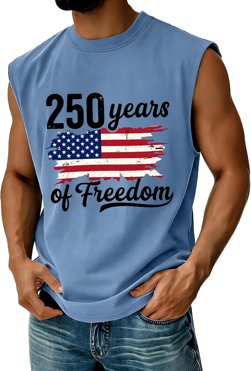 WENKOMG1 Men's Tank Tops America Sleeveless 250 Years of Freedom Flag Print Summer Gym Bodybuilding Workout Shirts, S-5XL