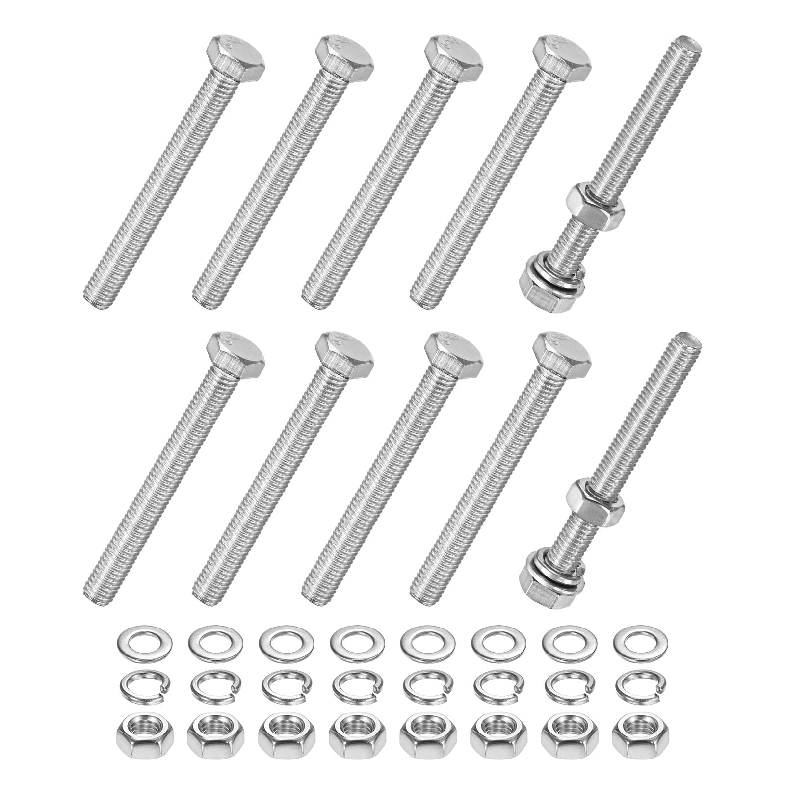 M METERXITY 10-Pack Hex Head Screw Bolt with Nuts Flat & Lock Washers M5x45mm Stainless Steel Bolts and Nuts Kit Fully Threaded Metric Bolt Assortment for Equipment/Machinery
