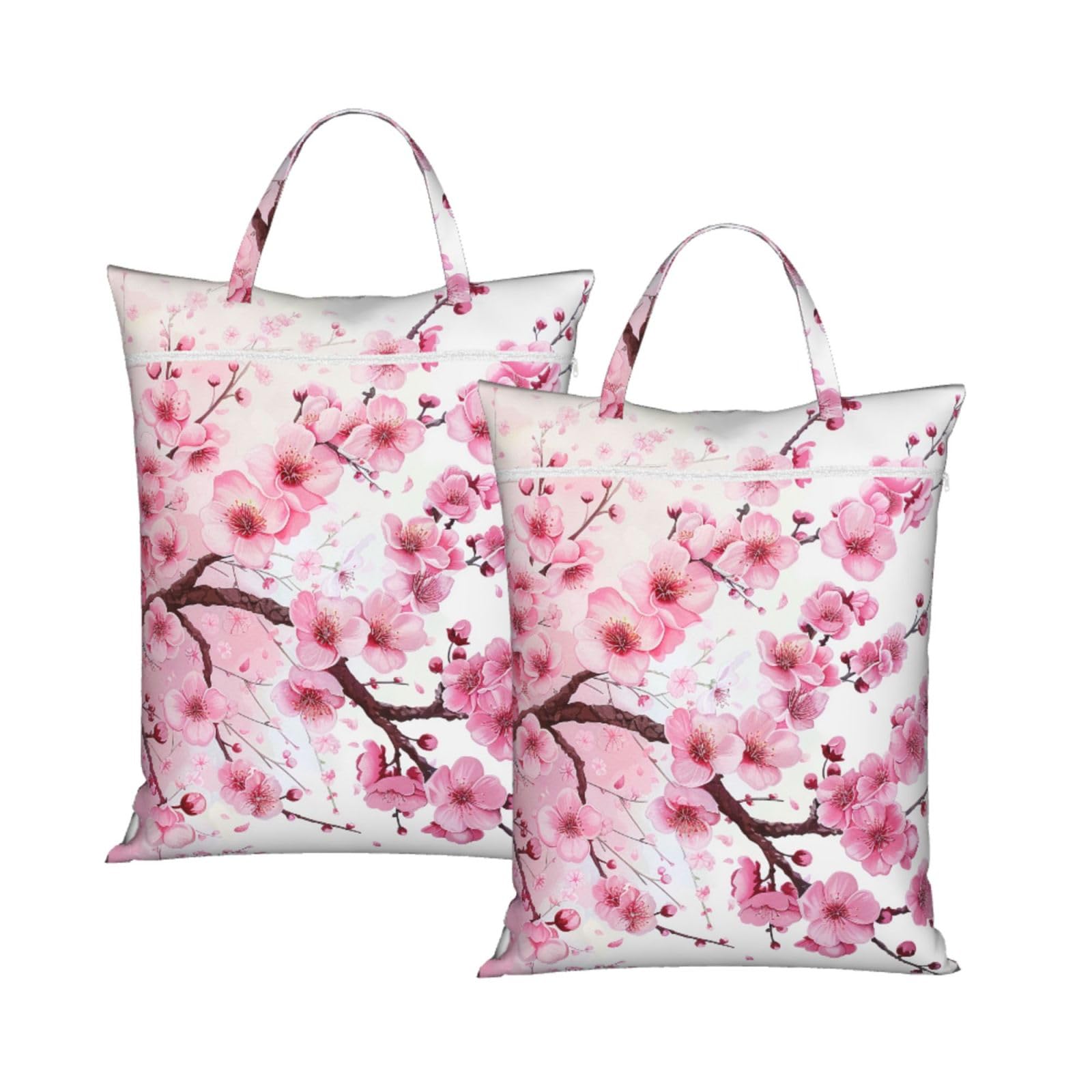 Large Travel Laundry Bags,Tempting Cherry Blossoms Print with Handle Foldable Laundry Bag for Holidays Gym Swimming and Family Trips, 2Pcs