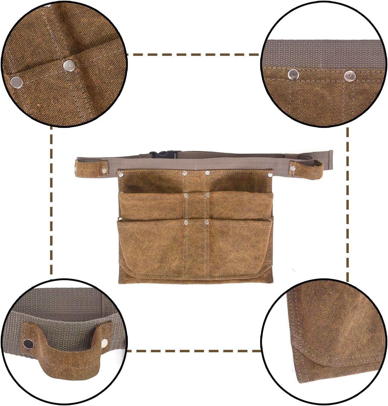 Canvas Waist Tool Apron Gardening Tools Belt Bags Garden Waist Bag Hanging Pouch Adjustable Tool Apron Organizer With 6 Pockets,2 Hammer Loops,Adjustable Belt