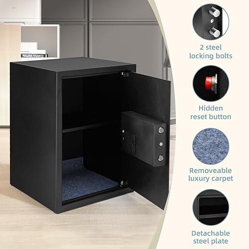 Miniatura 6 de Caja fuerte para el hogar, caja de seguridad de 2.0 pies cúbicos con teclado digital electrónico, estante extraíble, caja de dinero para documentos