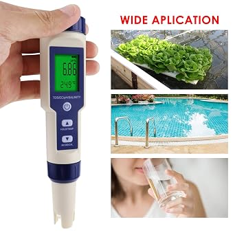 5 in 1 Digital pH Meter with TDS/EC/Salinity/Temperature Measurement Waterproof Highly Accurate Multi-Parameter Tester