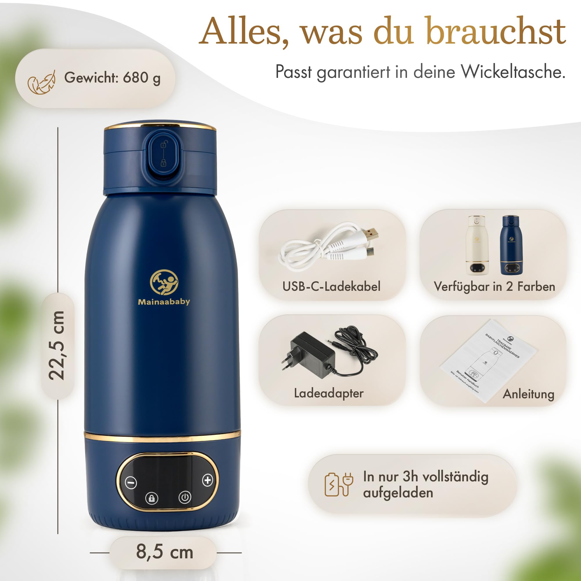 Chauffe-biberon portable pour biberons – Chauffe-biberon avec batterie pour les déplacements – Réglage précis de la température pour chauffer le lait de bébé – Chauffe-biberon compact pour les voyages