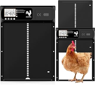 Amélioré Porte Poulailler Automatique Batterie avec Minuterie et Capteur de Lumière, Porte Automatique Poulailler en Aluminium avec Écran Grande LCD, Fonction Anti-pincement, Étanchéité IP X6