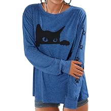 Cat Shirts for Women Loose Fit Lightweight Long Sleeve Animal Tee