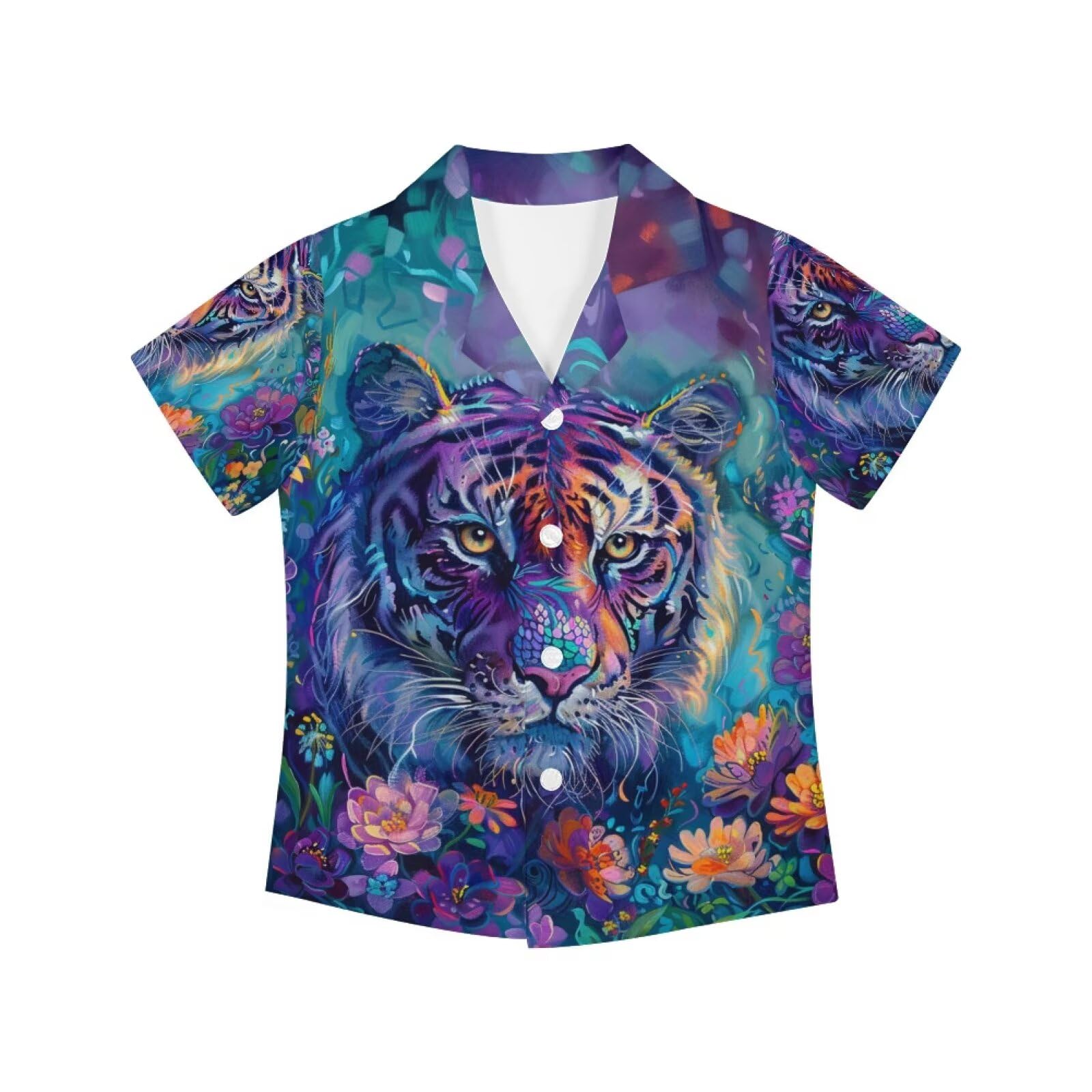 PinUp Angel Funky Casual Hawaiian Shirt Kids Boys Girls Art Oil Painting Animal Pattern Short Sleeve Unisex Beach Shirt