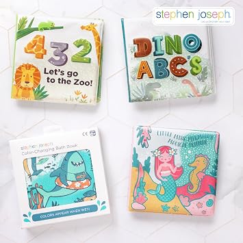 Stephen Joseph, Floating Color Changing Bathtime Book, Toddler Bath Toys, Dino
