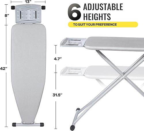 Miniatura 5 de oleaf Tabla de planchar de tamaño matrimonial de 54 x 15 pulgadas, extra ancha y larga, tabla de planchar ajustable con 5 alturas, patas estables,