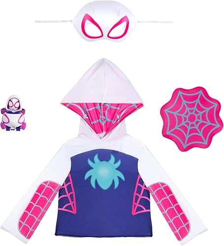 Miniatura 3 de Marvel Ghost Spider - Juego de caja de disfraces para niños pequeños, parte superior de disfraz, máscara de tela, accesorio de escudo web y mini