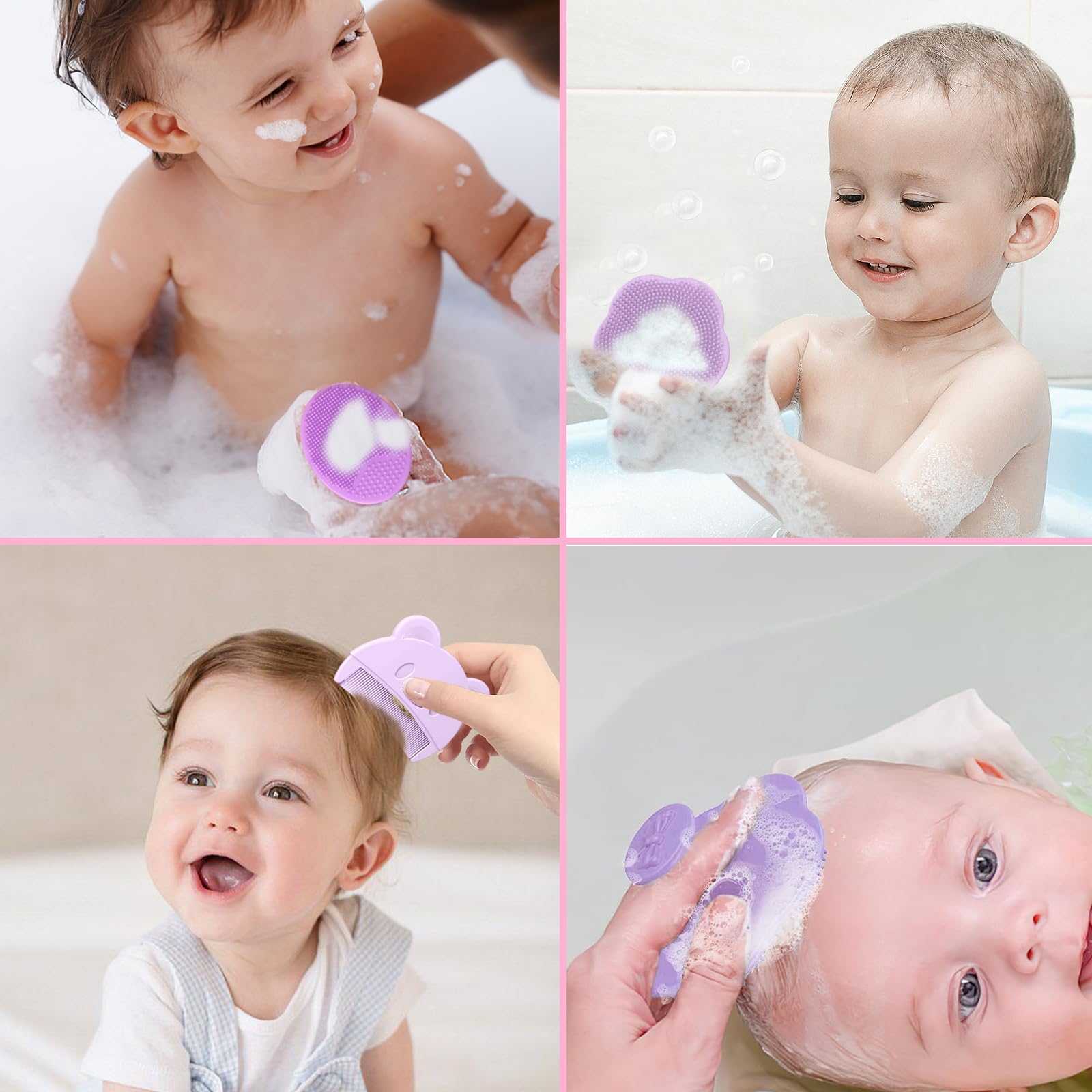 DALAETUS 3 Pièces Peigne pour Bébé, Brosse à Cheveux pour Bébé, Peigne à Cheveux en Silicone avec Brosse à Shampoing Ovale et Brosse à Shampoing Fleurie pour Bébé et Nouveaux Nés