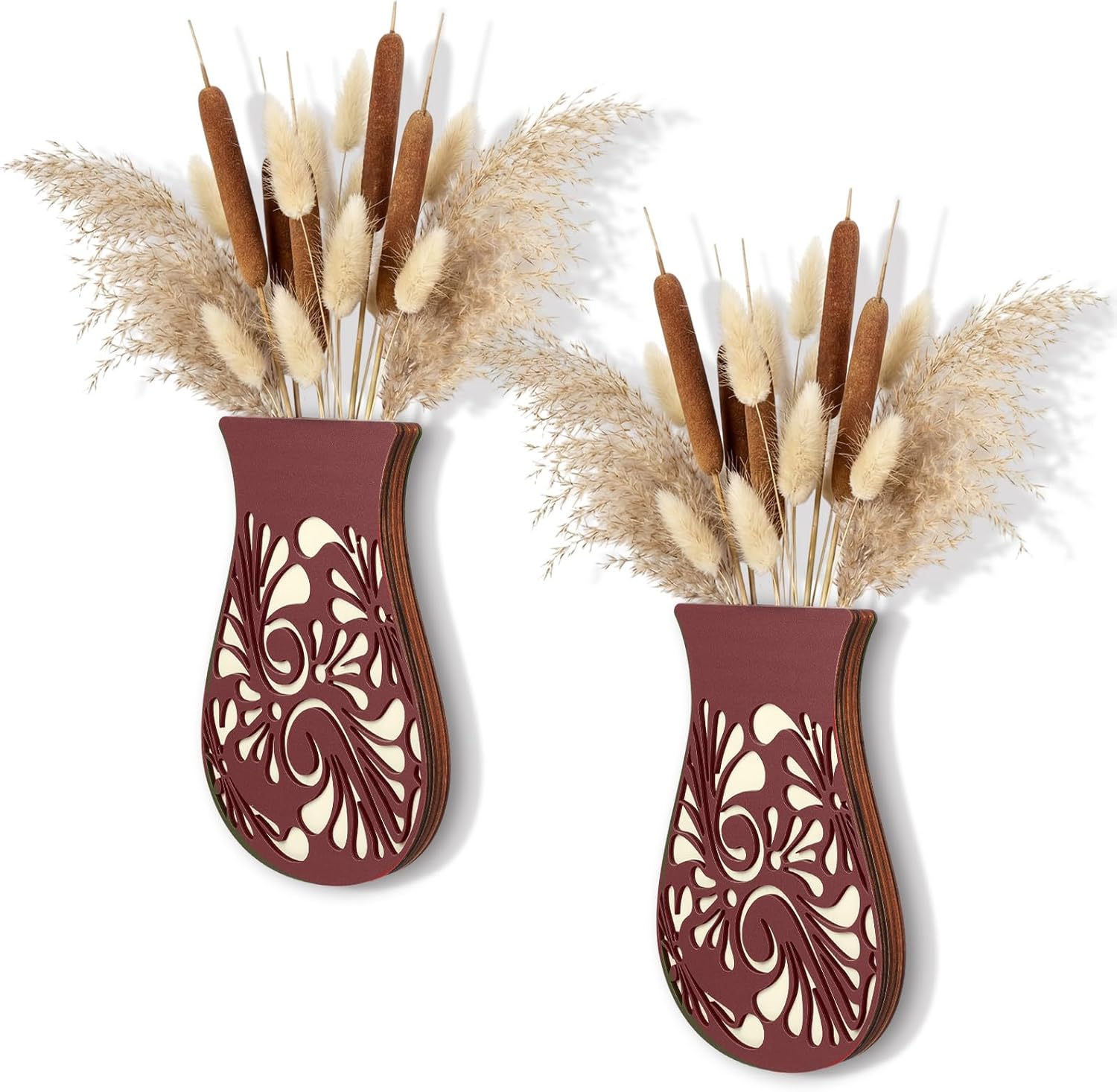 2 Pack Mexican Wooden Wall Planters Cielito Lindo Party Decoration Wall Vases with 3D Carving Retro Hanging Decor for Faux Greenery & Dried Flowers Livingroom Home Decoration(Stripes)