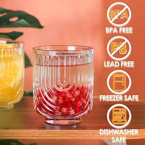 Miniatura 6 de Swetwiny Juego de 4 vasos de cóctel Art Deco, cristalería vintage de 12 onzas, cristalería acanalada para café helado, jugo, agua, cóctel, whisky