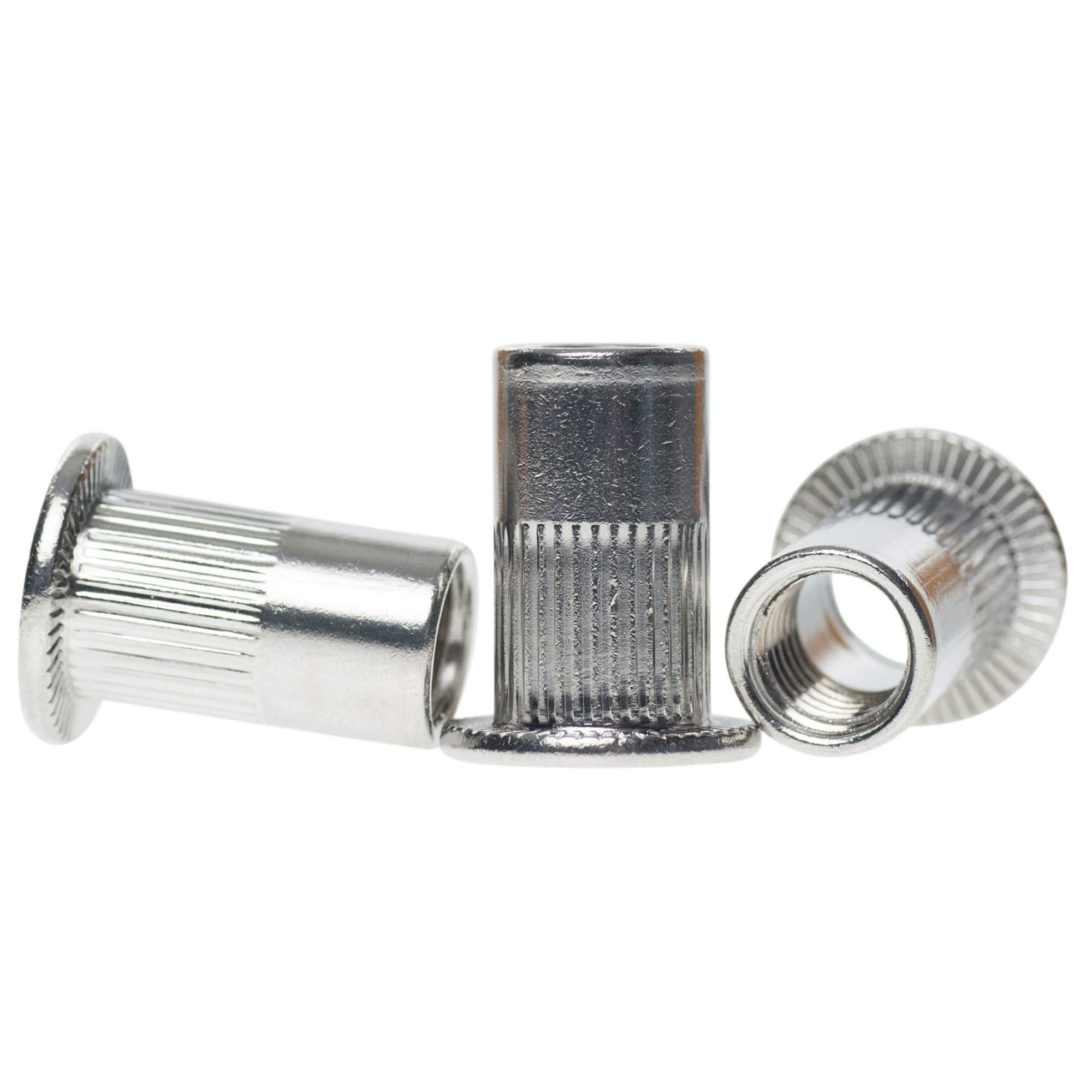 M6 x 16 A2 Stainless Steel Flat Head Knurled Rivet Nuts Rivnuts Nutserts - 10 Pack