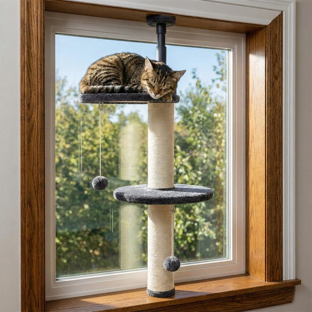 AD Furnishes Window Cat Tree & Small Cat Tower (89.5-105.5cm) โ Adjustable Cat Window Perch & Shelf for Indoor Cats โ Sturdy Window Sill Extender Seat for Large Cats