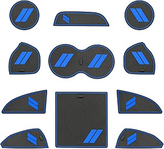 REMOCH Anti-dust Liners for Dodge Challenger Accessories 2015-2023, Custom Cup Holder Insert Interior Center Console Liner Interior Door Pocket Mat Pad (11-pc Set, Blue Trim)