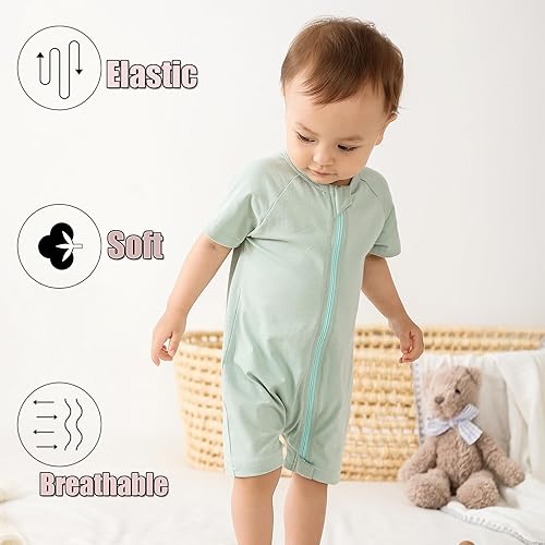 Miniatura 5 de Feidoog Paquete de 2 mamelucos de verano de manga corta con cremallera de 2 vías, mameluco de una pieza para dormir y jugar