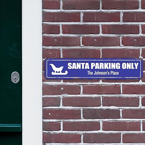 Vista 44 de Santa's Workshop North Pole Street Letreros personalizados de metal para exteriores, letrero de metal de bienvenida para Navidad, decoración