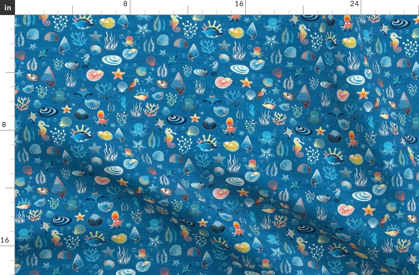 Spoonflower Fabric - Playful Sea Life Corals Creatures Octopus Starfish Tiny Print Nautical Printed on Organic Cotton Sateen Fabric by The Yard - Sewing Quilting Apparel Home Decor
