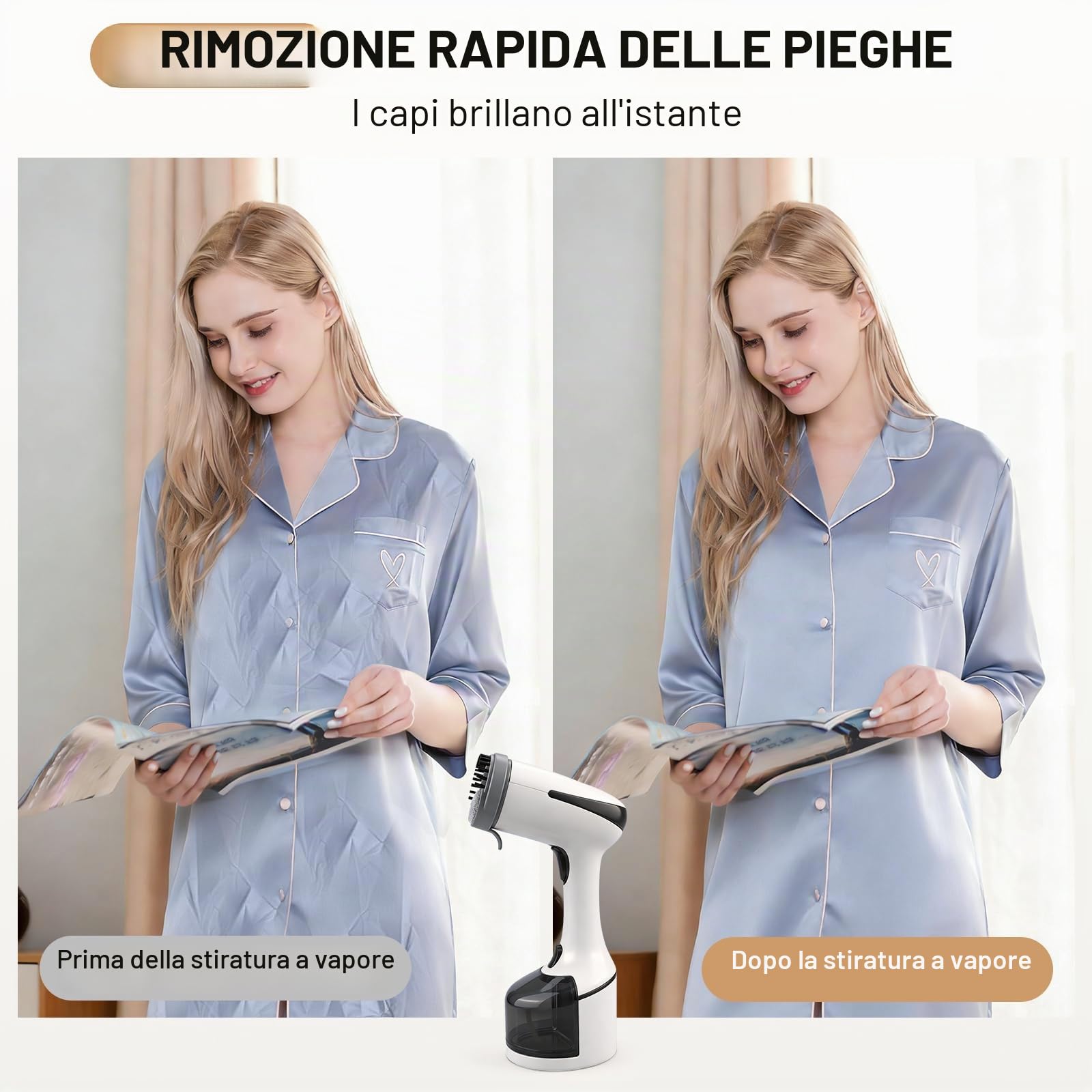 Cadrim Ferro da stiro a vapore verticale da 1600 W con serbatoio da 250 ml e 3 impostazioni di vapore, riscaldamento rapido in 20 secondi, ideale per casa, ufficio e viaggi