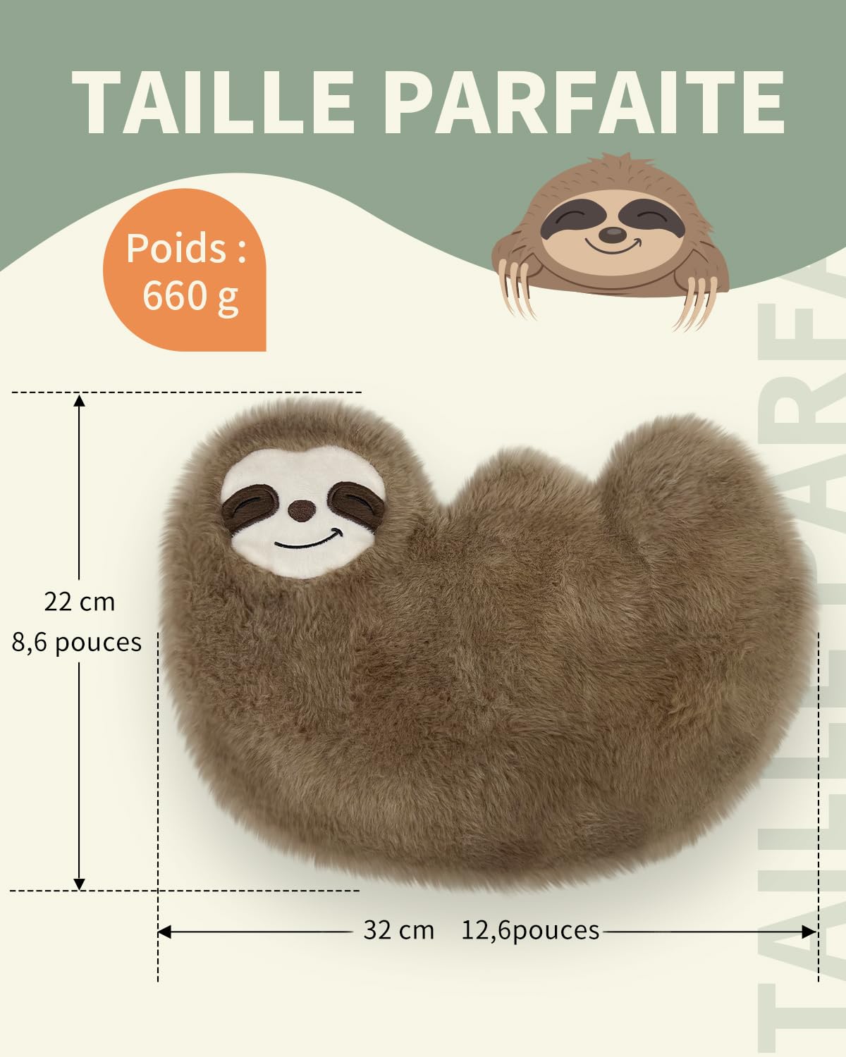 UNCN Coussin chauffant en noyaux de cerise | Bouillotte Micro-onde 32x22 CM 660g | Design de Paresseux Tissu ultra-douxTaie d'oreiller amovible