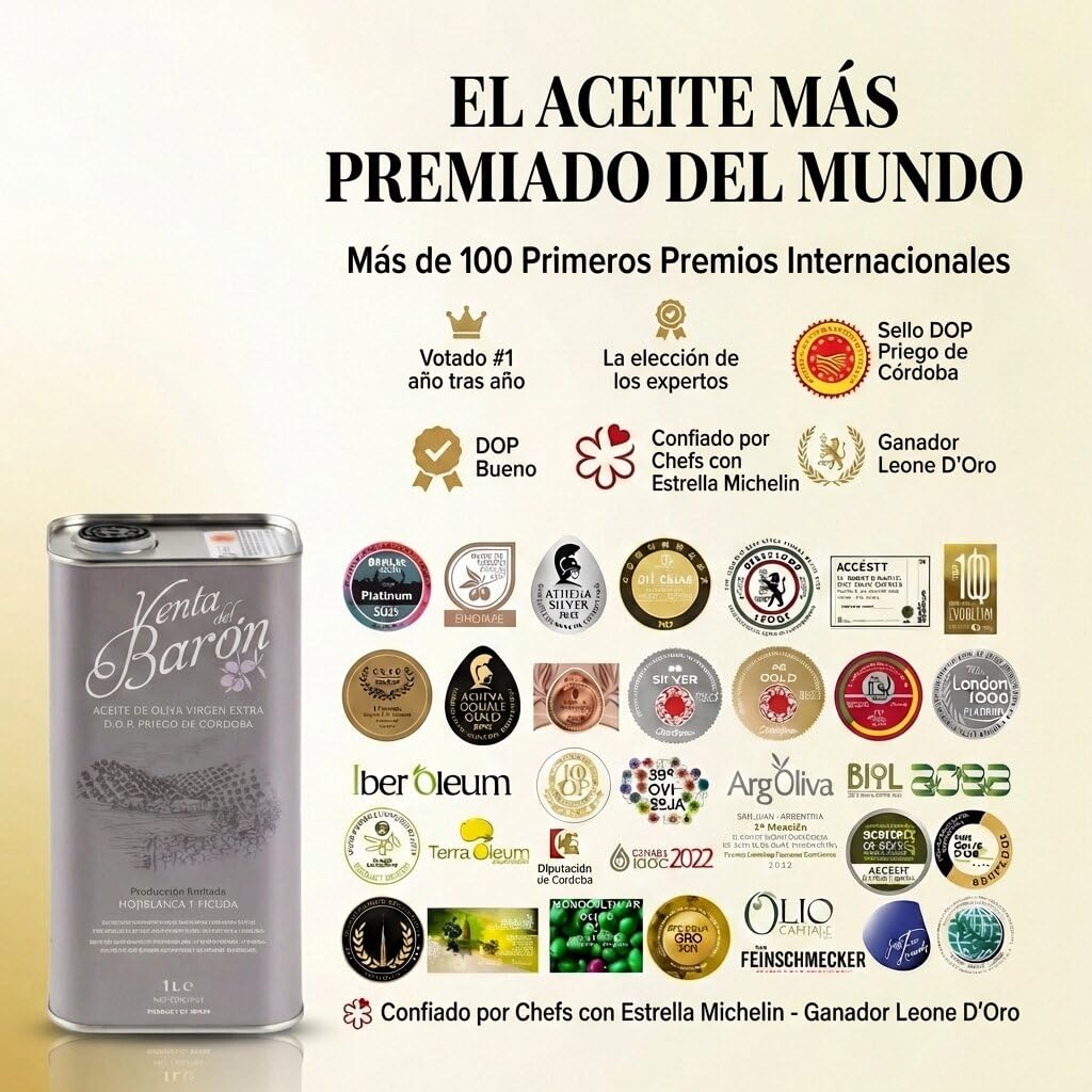 Venta del Barón – Aceite de oliva virgen extra – Prensado en frío – Alto en polifenoles – Lata de 1 L