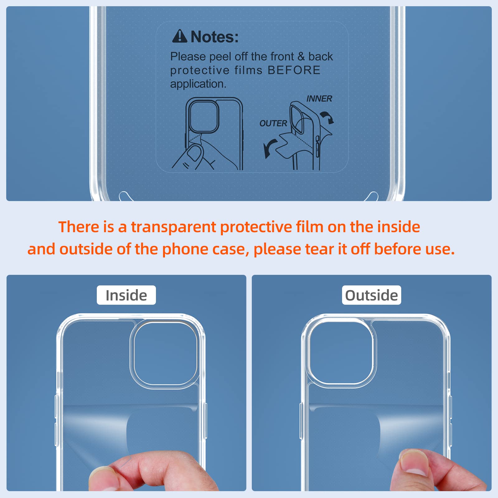 GOODVISH Cover Trasparente con Cordino per iPhone 14 Pro 6.1", Custodia con Regolabile Laccio Tracolla, [Antiurto] [AntiGraffio] [Antiscivolo] Case con Collana, Blu