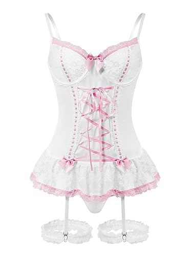 Conjunto de lencería con tanga para mí, corsé de malla y mucho más.