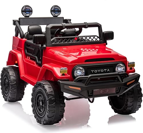 Camión con licencia de 12 V, 7 AH, con control remoto, funciona con pilas, con suspensión de resorte, neumáticos EVA, USB, música, luces LED,