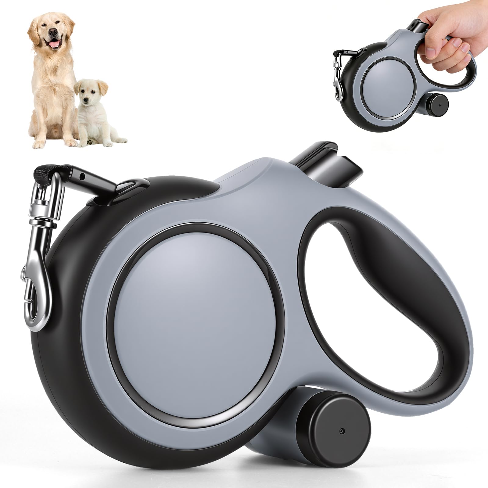 OUZHOU Retractable Dog Lead, Flexi Lead 8 m, 360° Tangle-Free Dog Lead for Large Dogs up to 50 kg, Retractable Dog Lead with Non-Slip Handle, Waste Bag Holder for Walking and Training