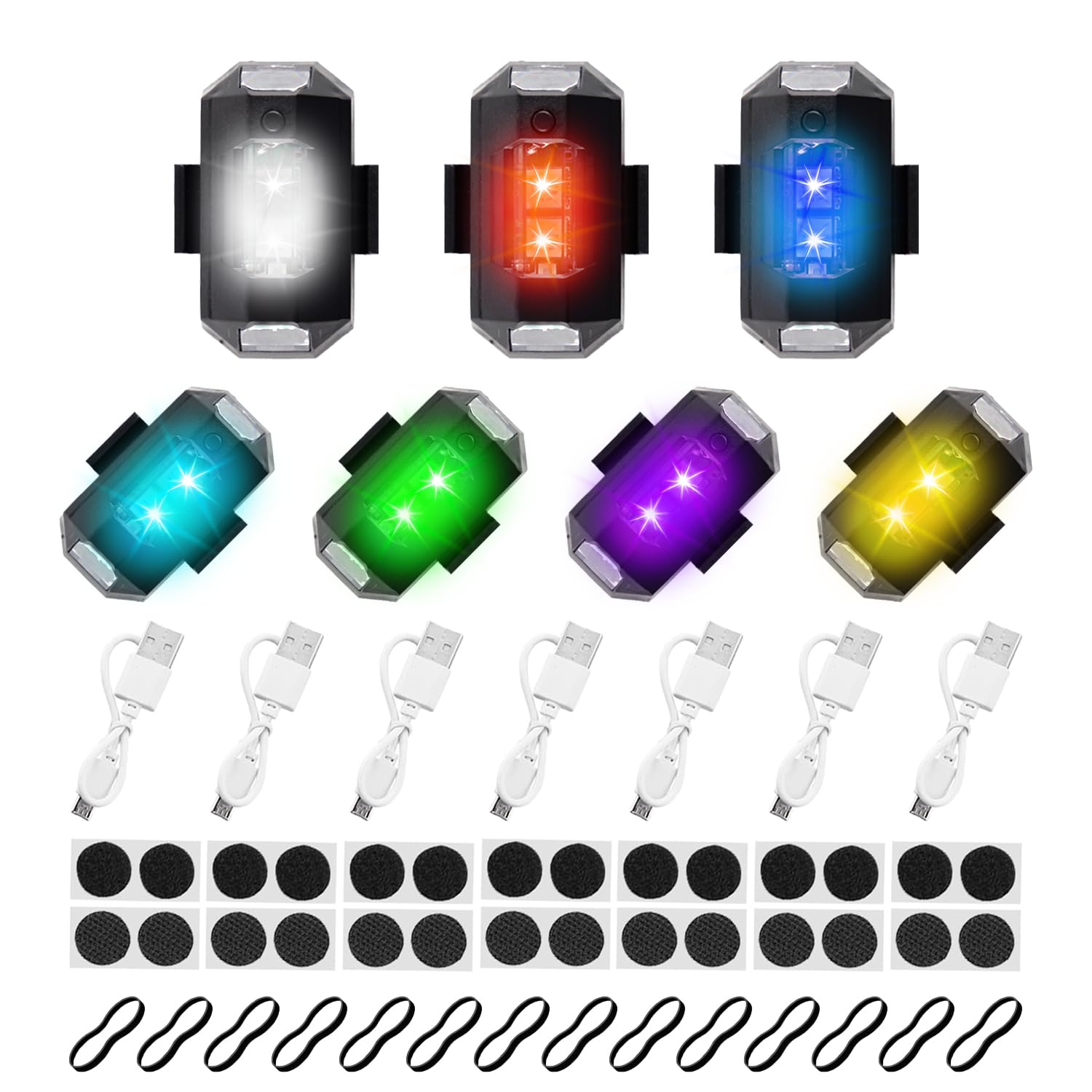 GZGXKJ Strobe Drone Light, 7 stuks, stroboscooplicht, led, anti-botsing, 7 kleuren, met USB-opladen, knipperlicht, led, geschikt voor motorfietsen, auto's, RC auto's, drones