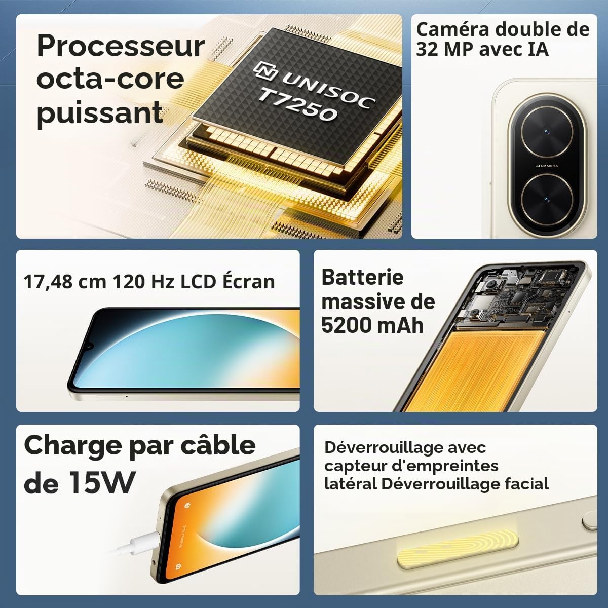 Xiaomi Poco C71 Smartphone, débloqué, 3 + 64 Go/4 + 128 Go, écran HD+, 17,8 cm (6,88 pouces), double caméra, 32 MP + 8 MP, Noir/Bleu/Or (Noir, 3 + 64 Go)