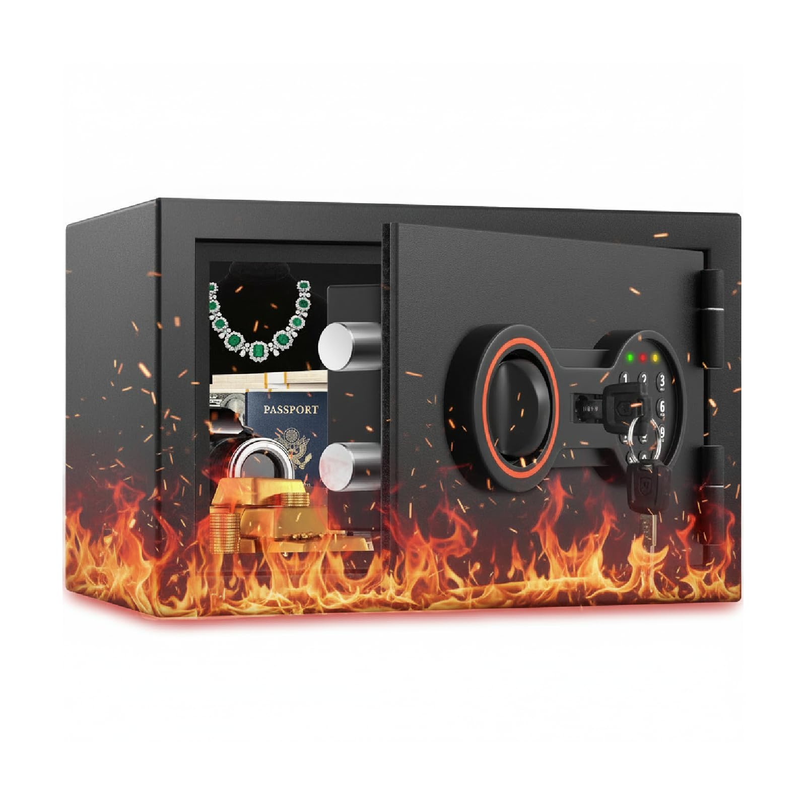 Small Fireproof Safe, Anti-theft Home Safe Box with Digital Keypad, Spare Keys and Alarm System, Cabinet Safe for Home Money Document Valuables