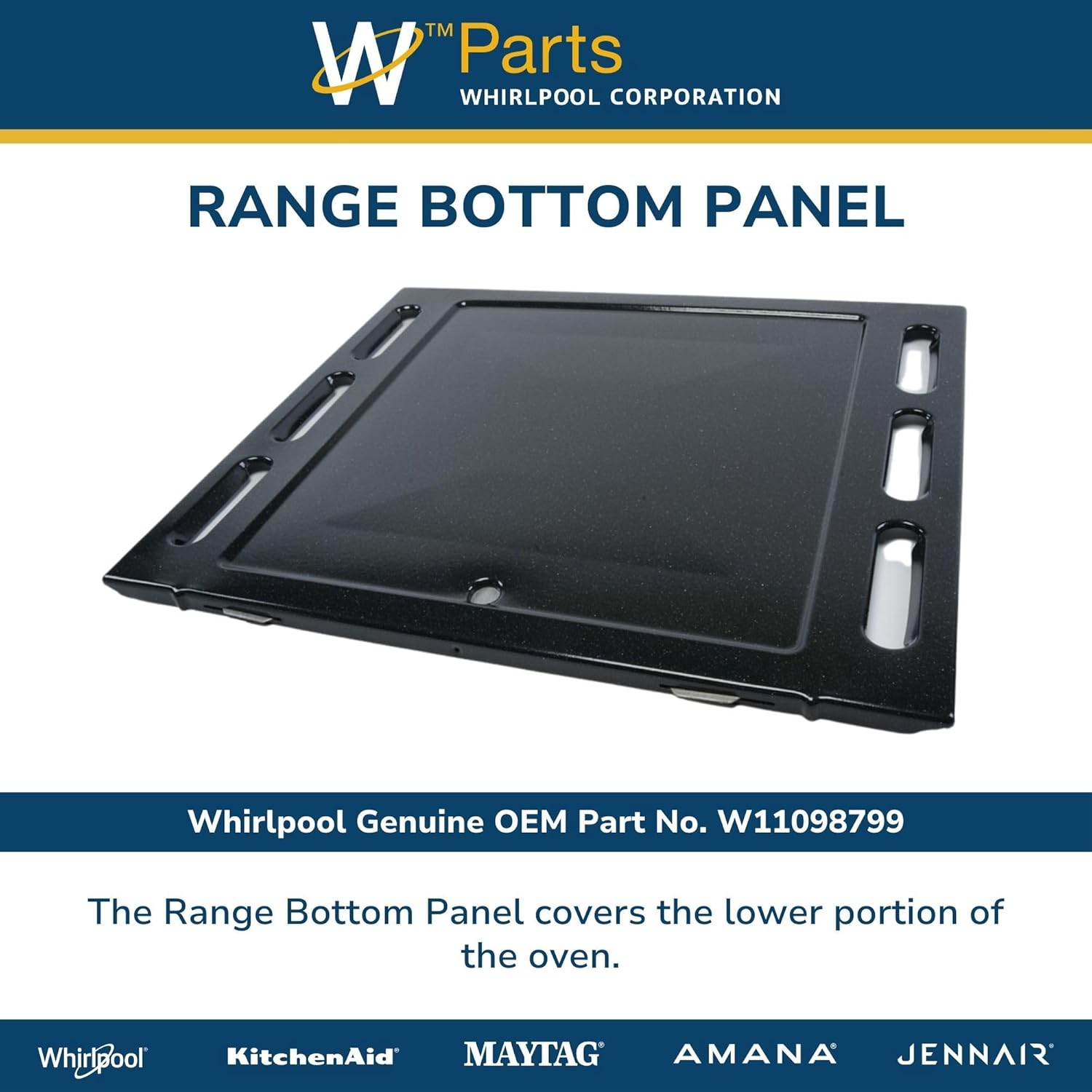 Whirlpool W11098799 Genuine OEM Range Bottom Panel Replacement Part - Replaces W10620410 and W10448075