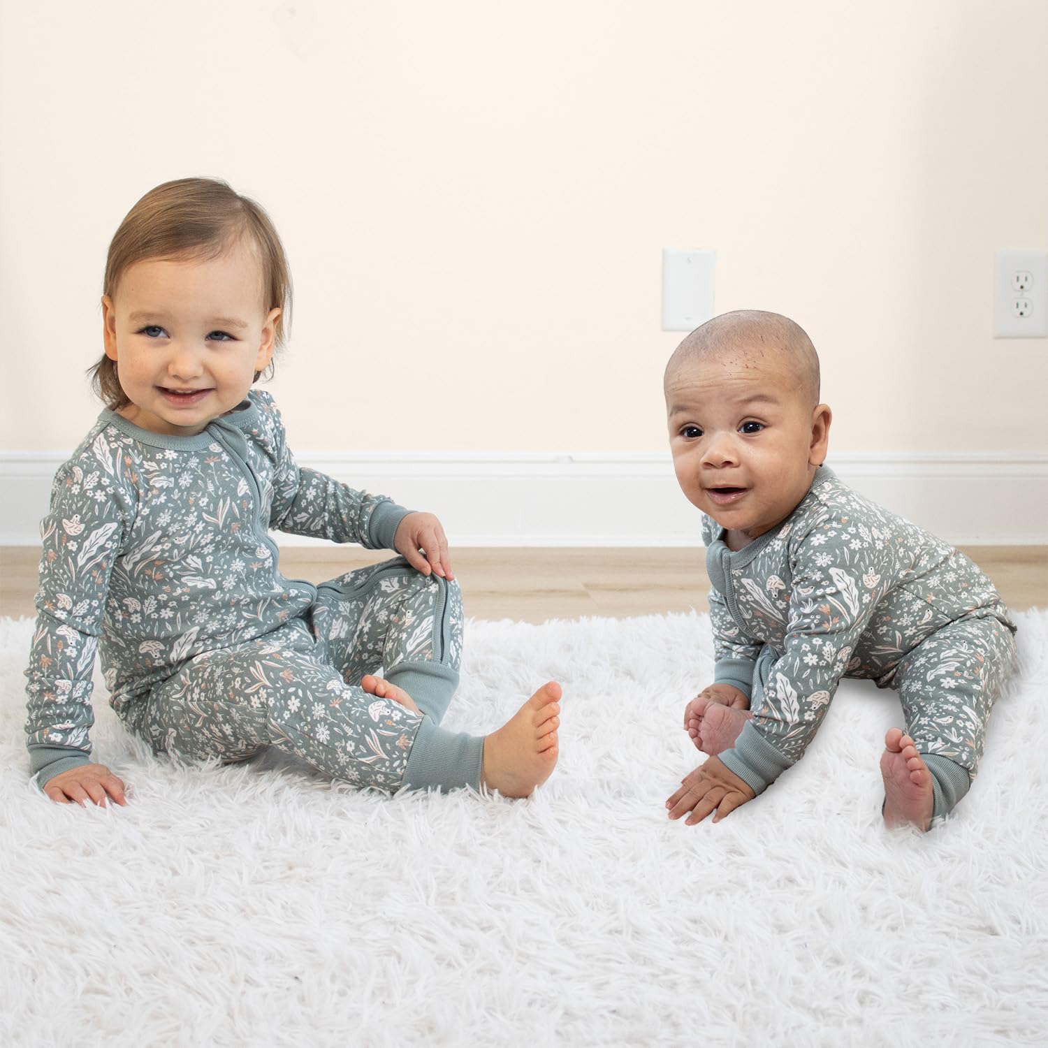 The Peanutshell 2-Pack Sleep and Play Baby Girl Clothes, Soft Cotton Footless Pajamas, Boho Meadow - 5