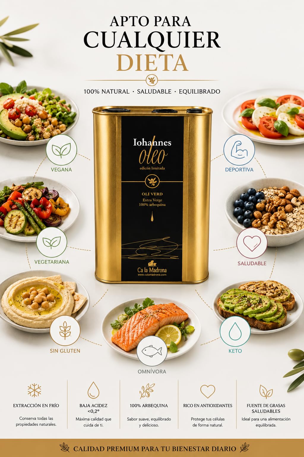iohannes oleo, aceite de oliva virgen extra premium, aceite para ensaladas, verduras, aceite para el cuidado de la piel (3 litros)