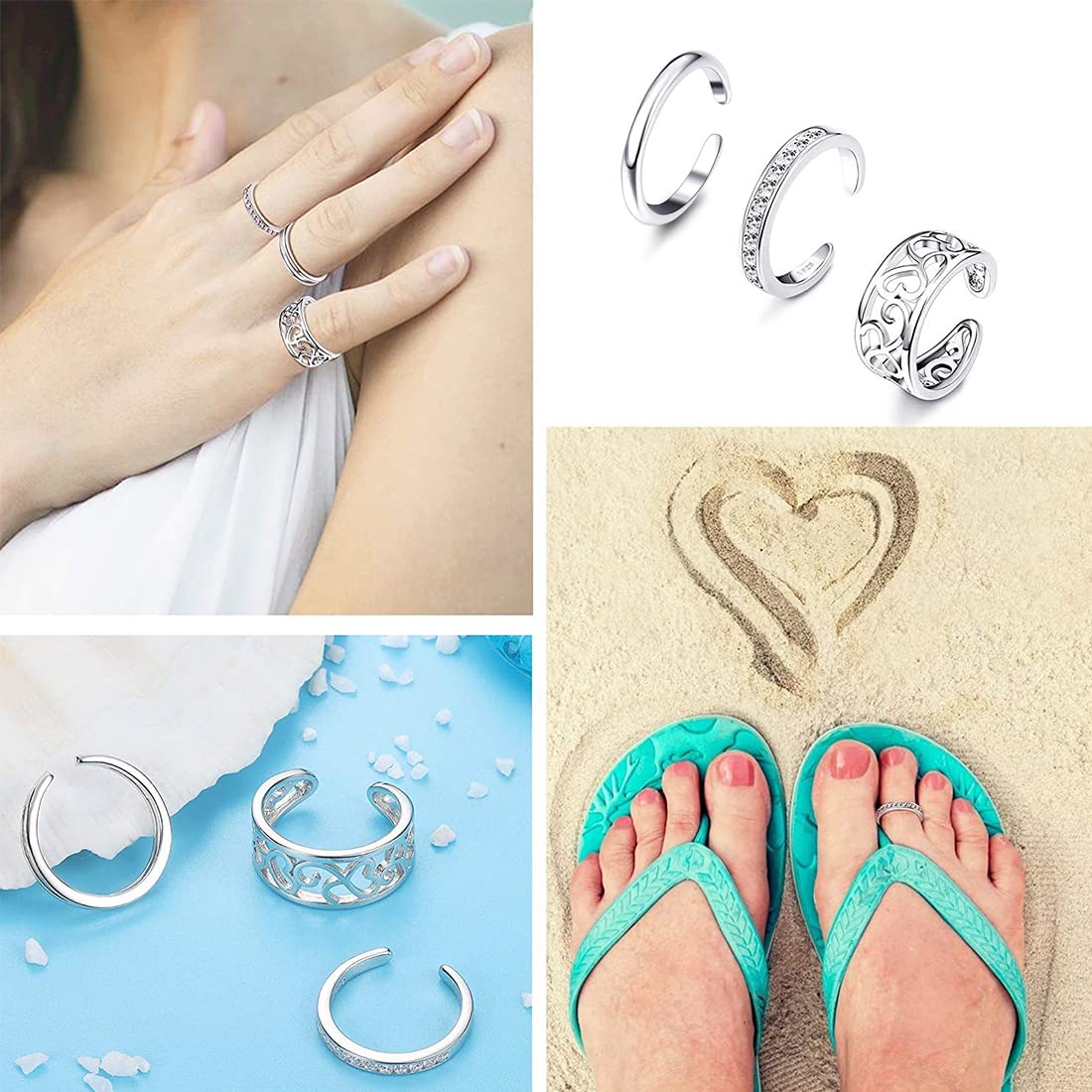 JeryWe Set Di 4 Anelli In Argento Sterling 925 Per Donna - Anelli Regolabili Aperti, Fascia Per Dita, Confezione Regalo In Velluto
