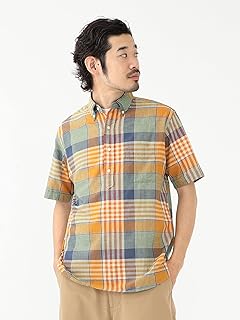 Indian Madras Short Sleeve Popover Button Down Shirt 38-01-0012-139 38010012139: Orange Indian Madras Short Sleeve Popover Button Down Shirt 38-01-0012-139 38010012139: Orange