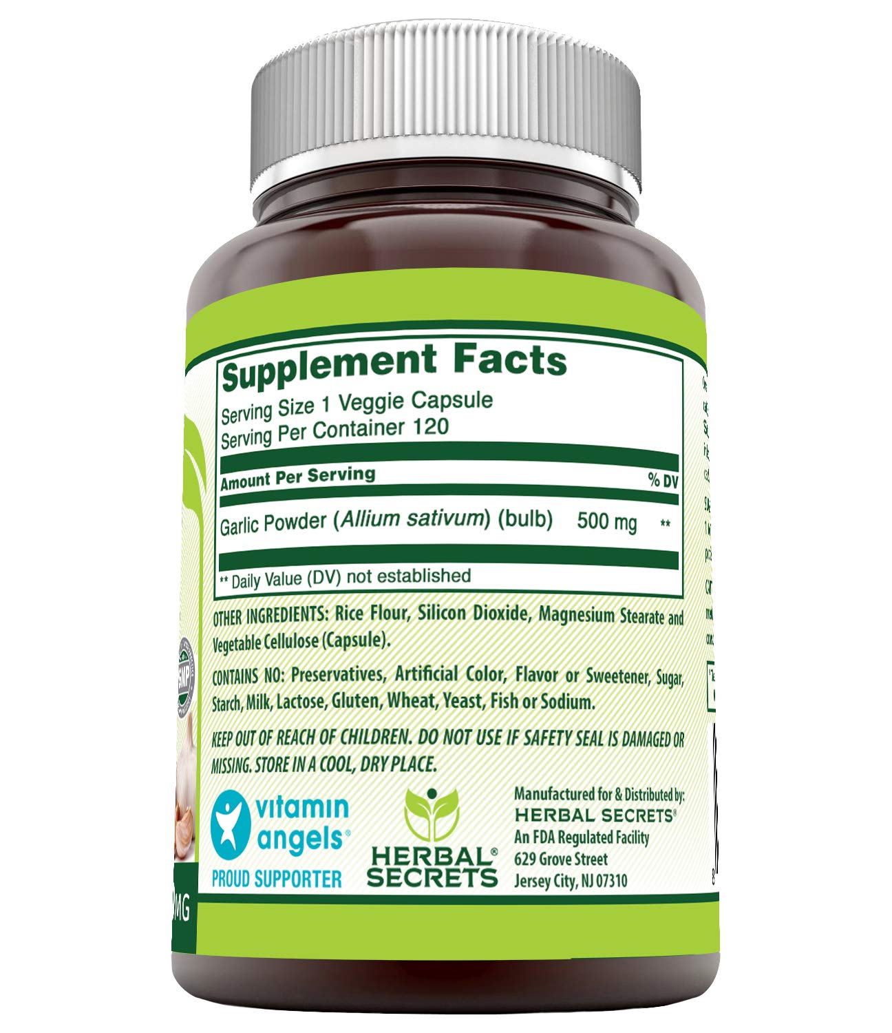 Herbal Secrets Garlic 500 mg 120 Veggie Capsules Supplement | Gluten Free | Made in USA | Ideal for Vegetarians — Amazon image 2