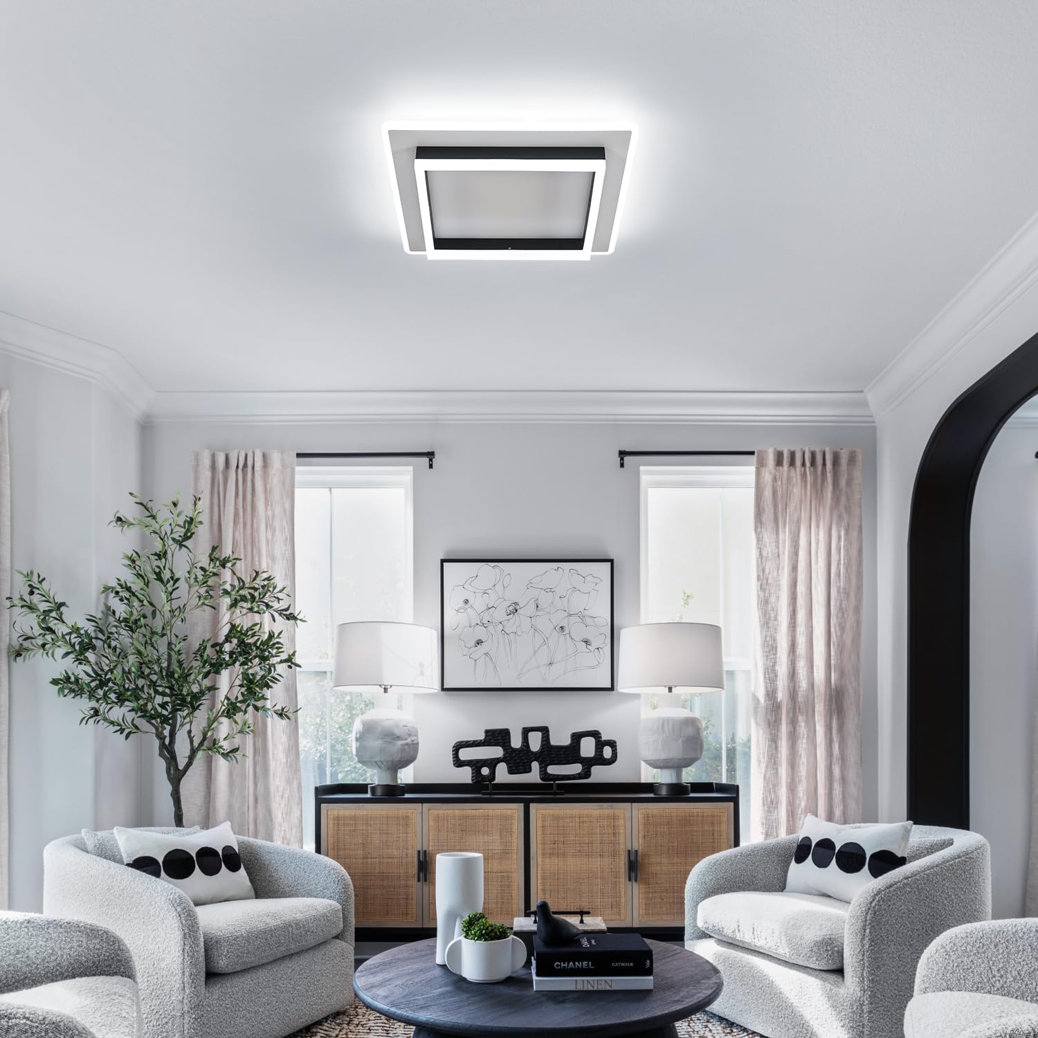 Goeco Plafoniera LED Soffitto Dimmerabile 41W 40CM, Bianco+Nero | Lampada da Soffitto Quadrata Con Telecomando 3000K-6500K Plafoniera Moderno in Acrilico per Camera da Letto Soggiorno Cucina