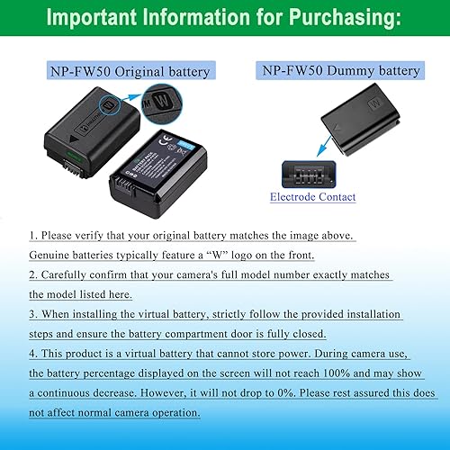 Miniatura 4 de Gonine NP-FW50 ZV-E10 Dummy Battery for Sony and AC-PW20 Continuous Power Supply AC Adapter Kit, for Sony Alpha ZVE10 A6000 A6100 A6300 A6400 A6500