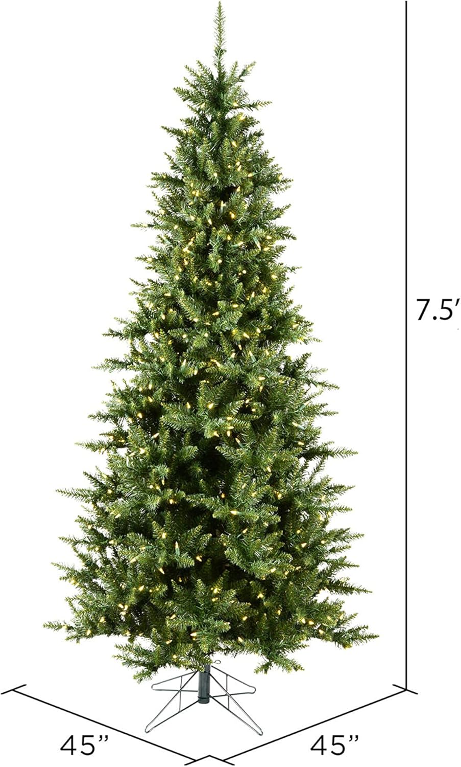 Vickerman 7.5' Camdon Fir Slim Artificial Christmas Tree with 700 Warm White Dura-lit LED Lights and 1438 PVC Tips - Seasonal Decor- Pre-Lit Christmas Tree
