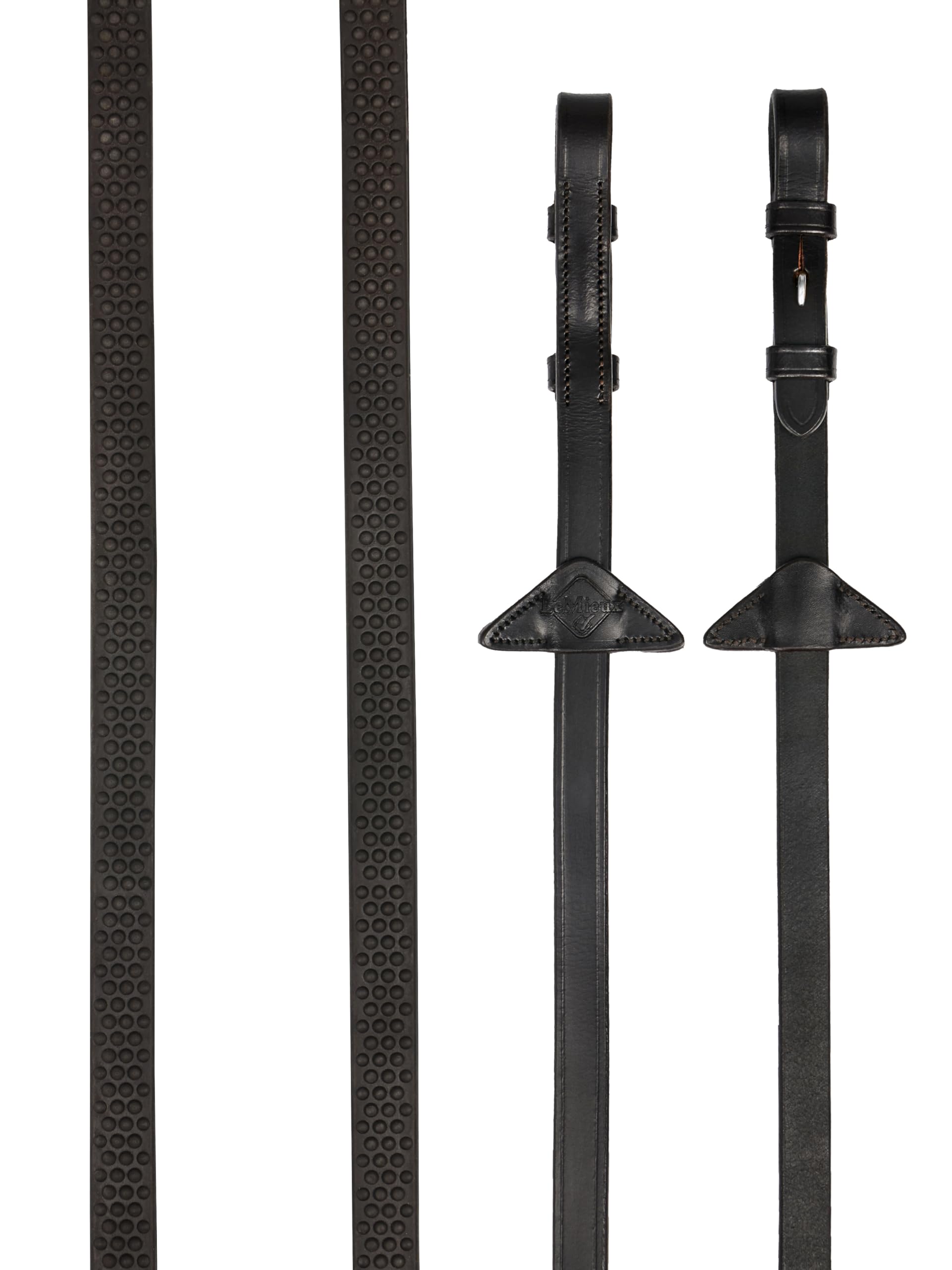 LeMieux Soft Rubber Reins - Leather - Soft and Flexible - Brown/Silver - Pony