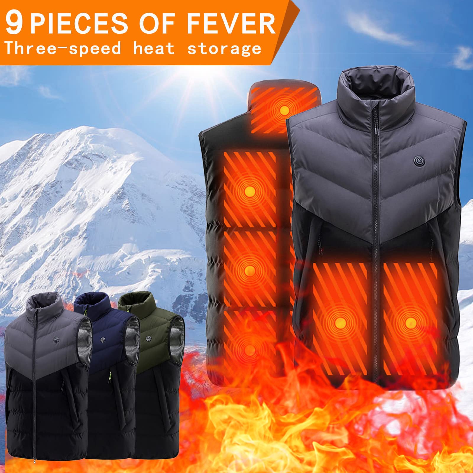 Gilet Riscaldato Uomo Giacca Riscaldata Con 9 Zone Riscaldamento 3 Temperatura Regolabile Giubbotto Riscaldato Intelligente Smanicato Giubbino Termica Gilet Coppia Per Escursionismo All'aperto,caccia